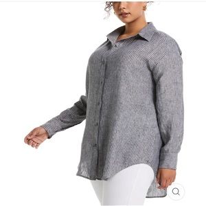 Plus Size Striped Easy Linen Shirt